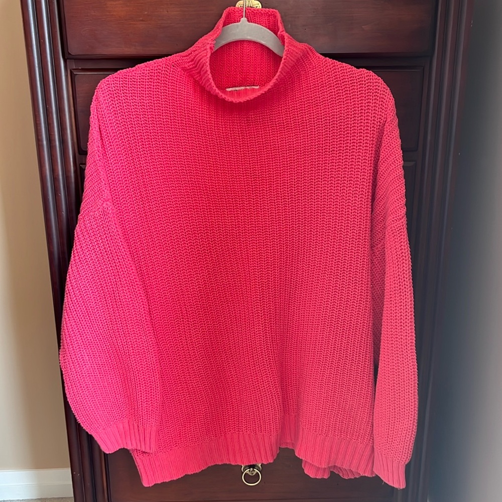 American Eagle Outfitters Bright Coral Mock Neck Oversized Slouchy Sweater L/XL